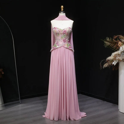A-Line Off Shoulder Floral Formal Long Dress