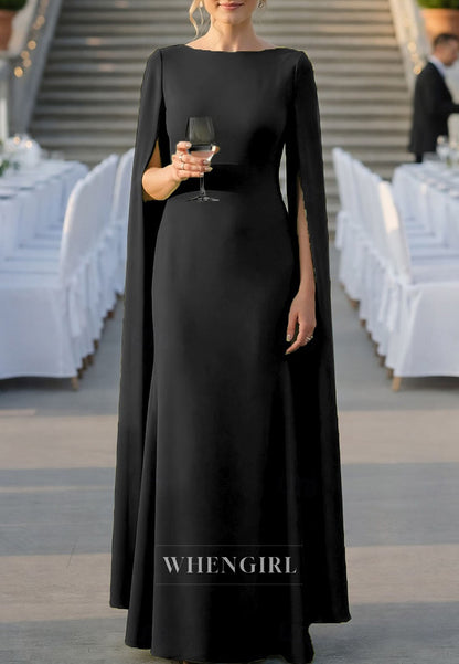 Trumpet Bateau Neck Long Sleeves Simple Mother of the Bride Dress