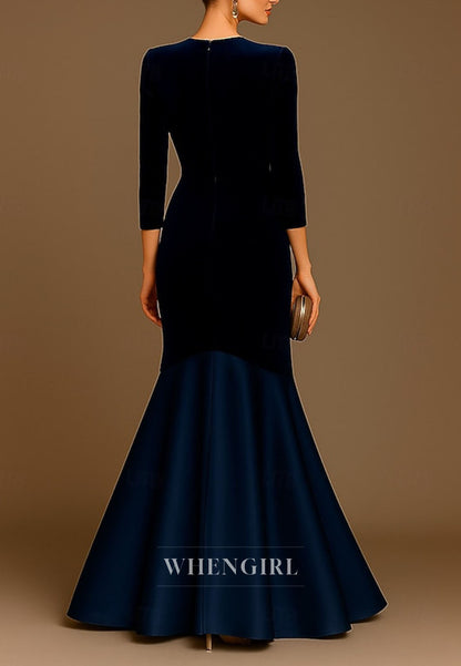 Mermaid V Neck 3/4 Sleeves Back Zipper Mother of the Bride Dress