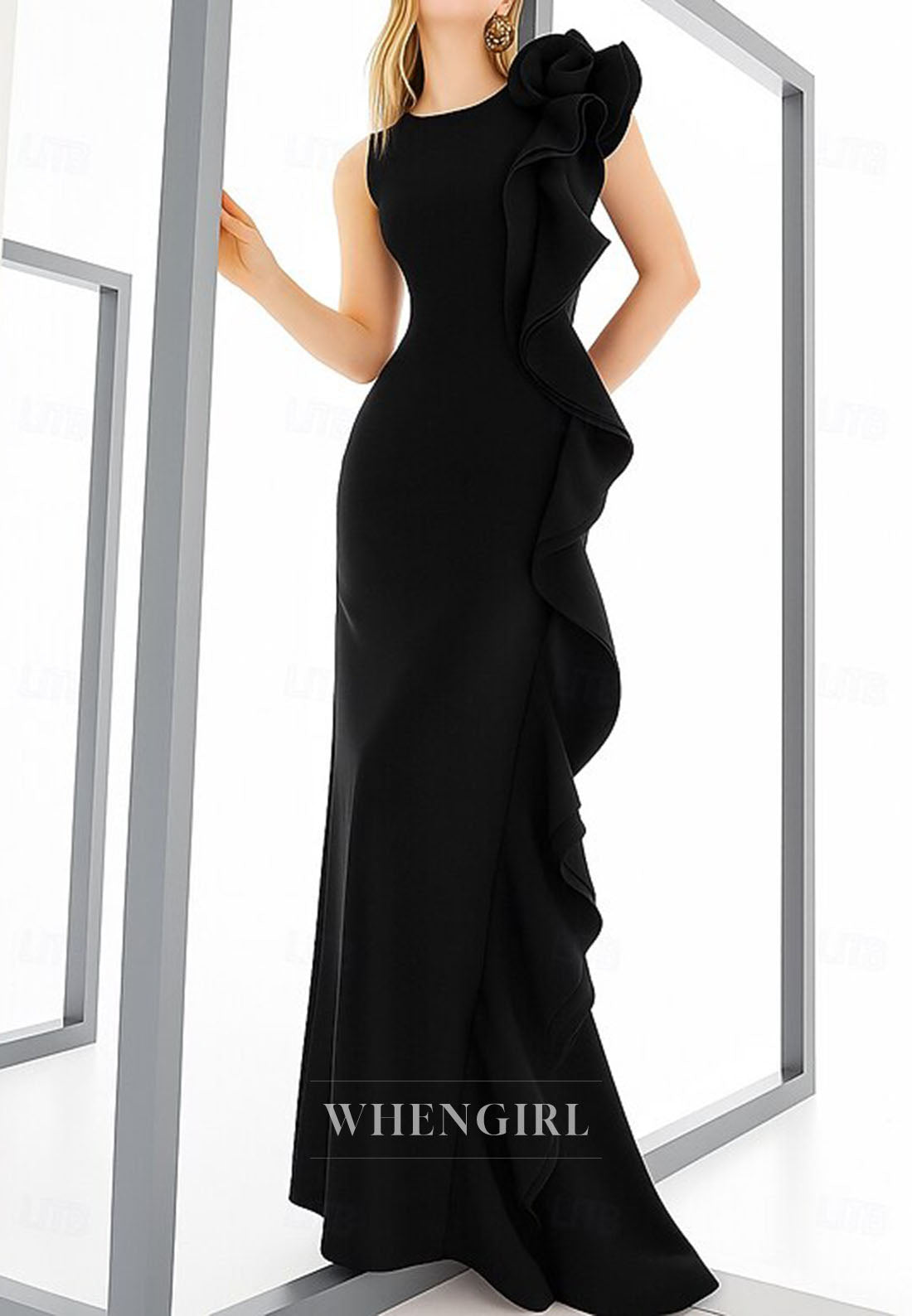 Sheath Ruffles Beteau Neck Sleeveless Floor Length Mother of the Bride Dress Evening Dress