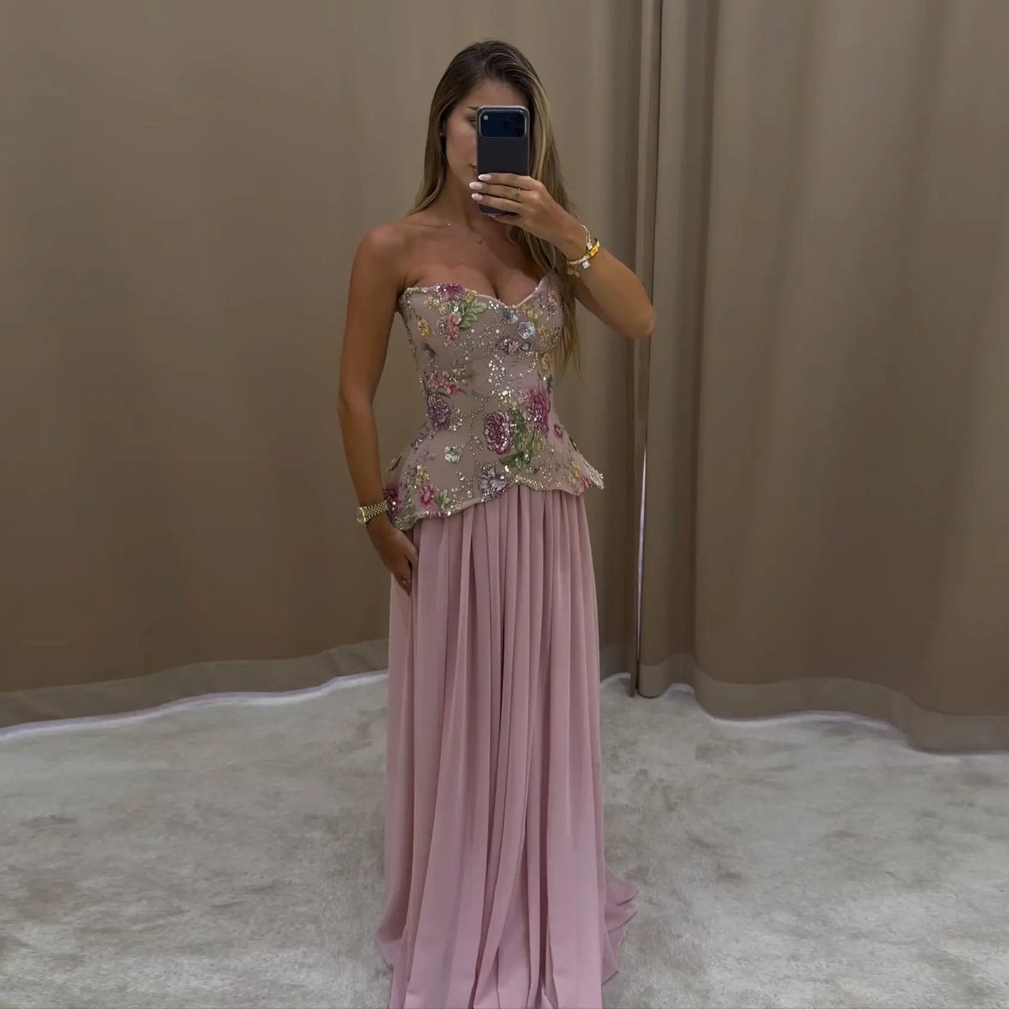 A-Line Off Shoulder Floral Formal Long Dress