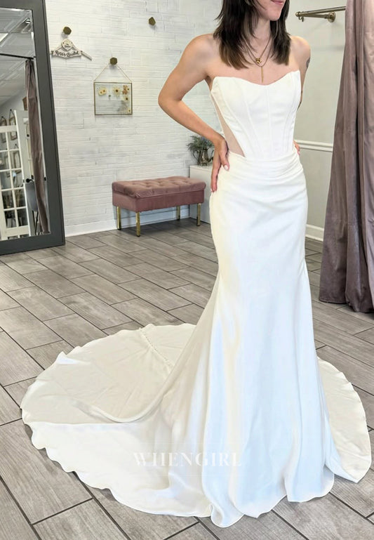 Simple Mermaid Sleeveless Sweetheart Court Train Wedding Dress