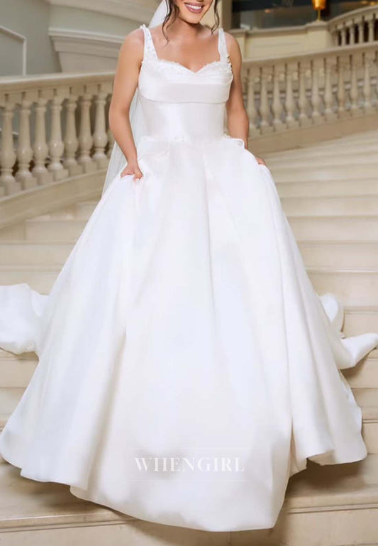 Ball Gown Sleeveless Beaded Sweetheart Court Train Wedding Dress