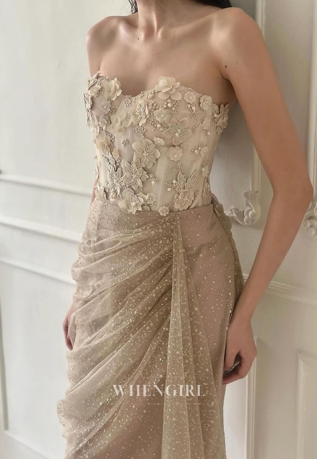 Glamorous Sweetheart Sheath Long Beaded Lace Prom Formal Party Dress with Floral