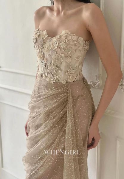Glamorous Sweetheart Sheath Long Beaded Lace Prom Formal Party Dress with Floral