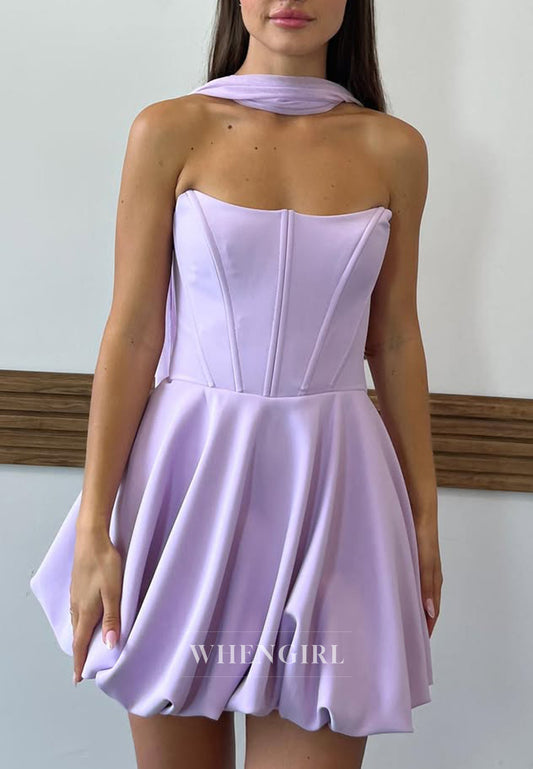 Lilac A-Line Sleeveless Strapless Short Homecoming Dress
