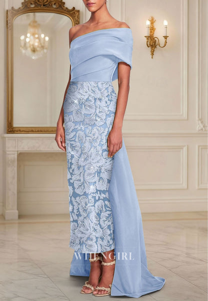 Sheath Formal Dress Elegant One Shoulder Mother of the Bride Dress with Glitter Embroidery