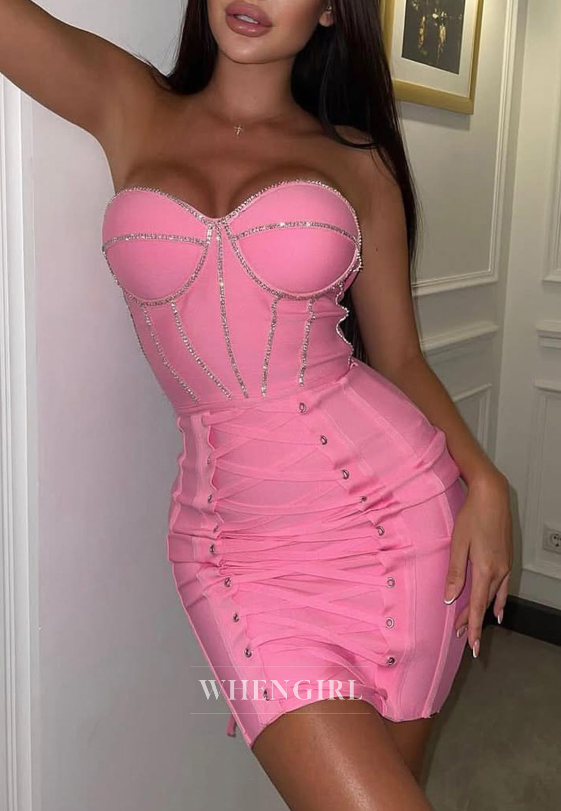 Candy Pink Sleeveless Sweetheart Beaded Sheath Strapless Short Homecoming Dress