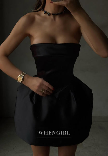 Tube top Ball Gown Sleeveless Simple Short Satin Homecoming Dress