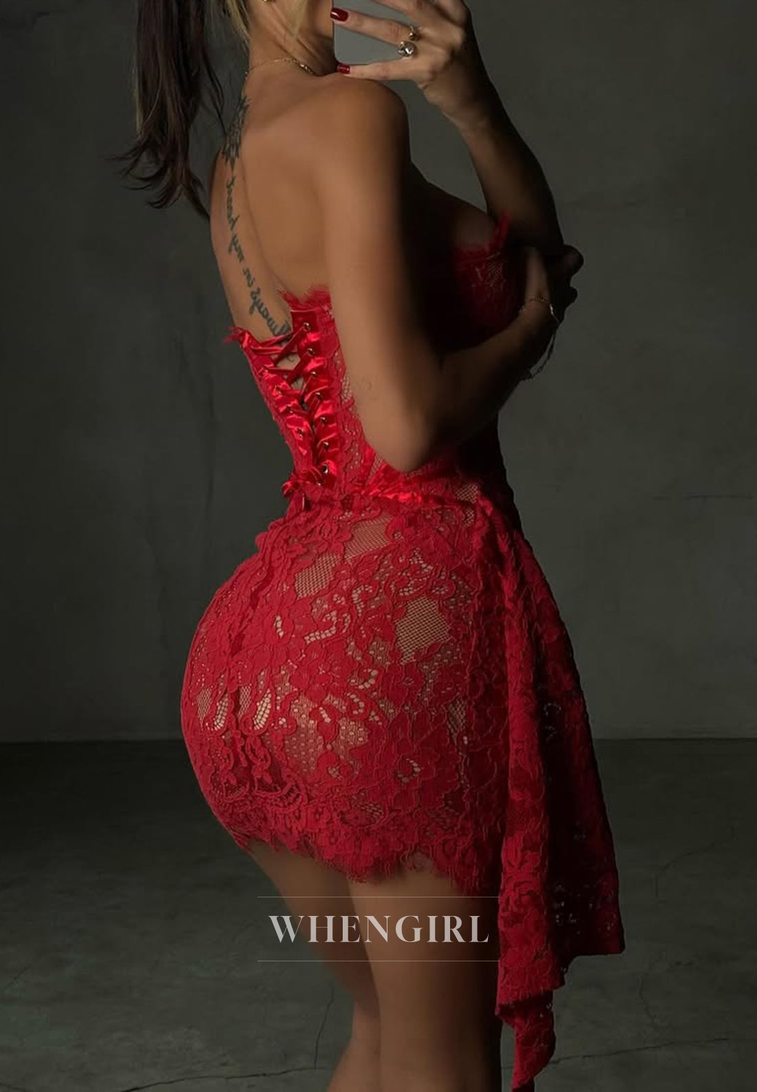 Sexy Sheath Appliqued Lace Lace Up Sleeveless Strapless Homecoming Dress