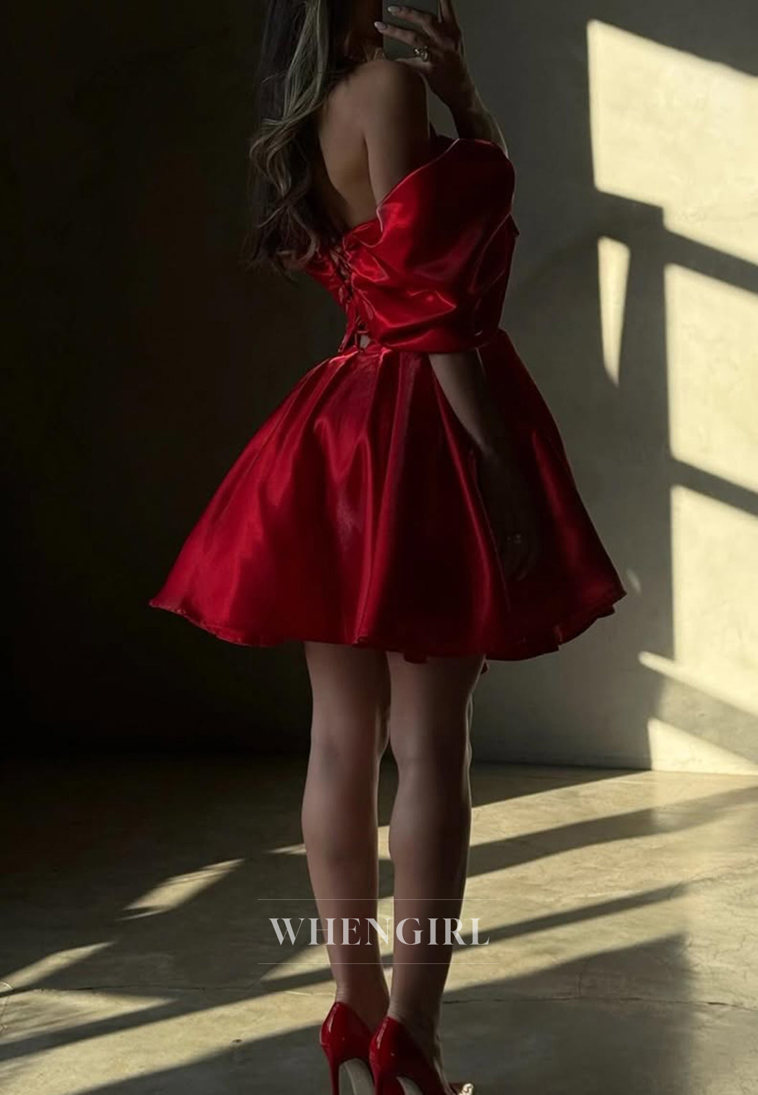 Satin Pleated Off Shoulder A-Line Short Sleeveless Homecoming Dress