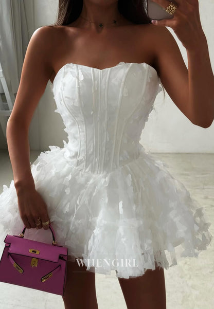 Sweetheart Butterfly A-Line Strapless Sleeveless Tulle Homecoming Dress
