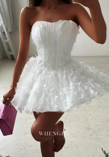 Sweetheart Butterfly A-Line Strapless Sleeveless Tulle Homecoming Dress