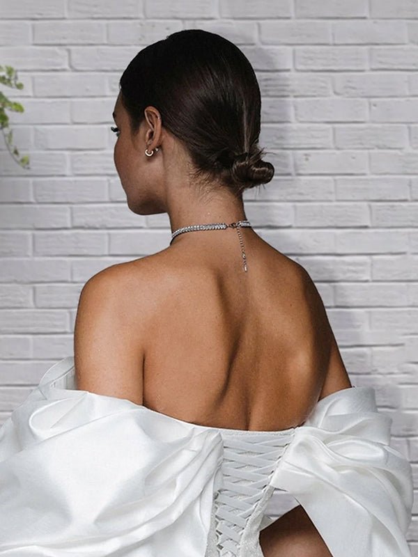 Sheath Glitter Short Off-the-Shoulder Wedding Dress With Lace-Up Back
