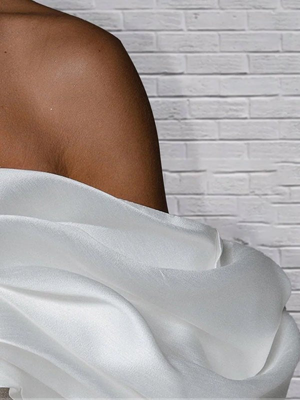 Sheath Glitter Short Off-the-Shoulder Wedding Dress With Lace-Up Back