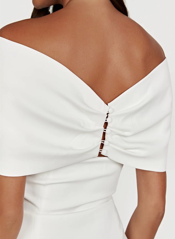Sheath Off-The-Shoulder Sleeveless Satin Short Mini Wedding Dress With Bow
