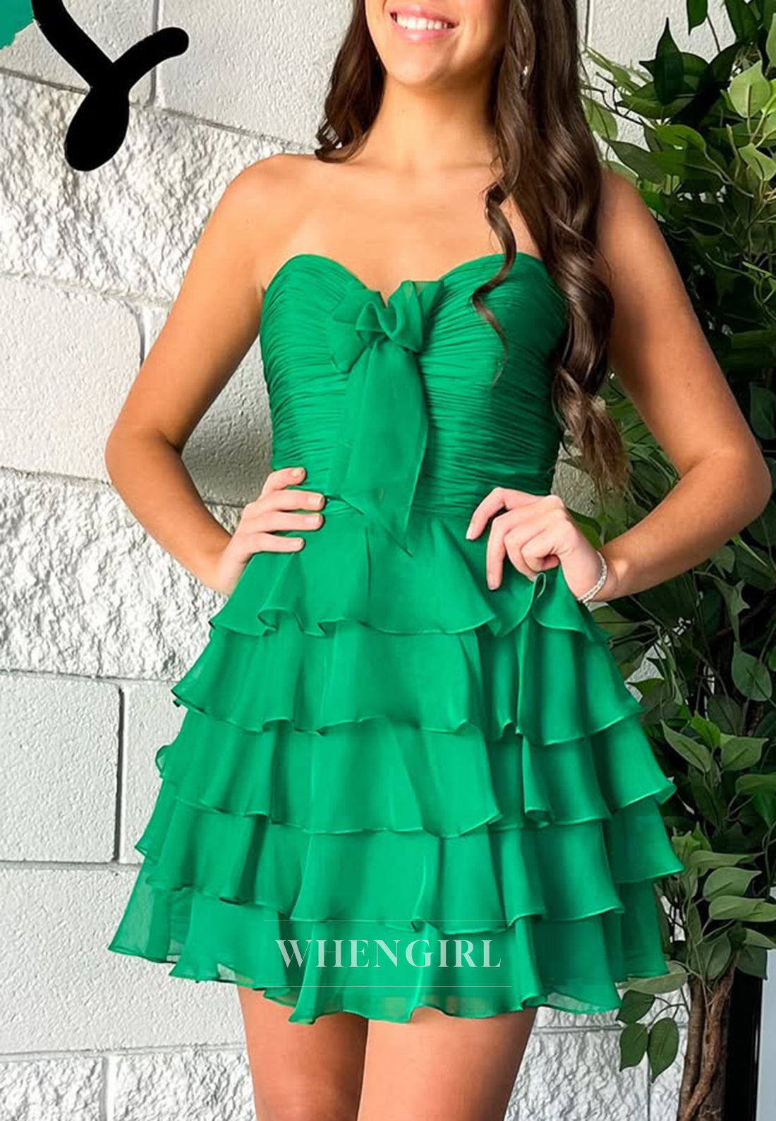 Sweetheart  Sleeveless Bowknot Tiered Chiffon A-Line Homecoming Dress