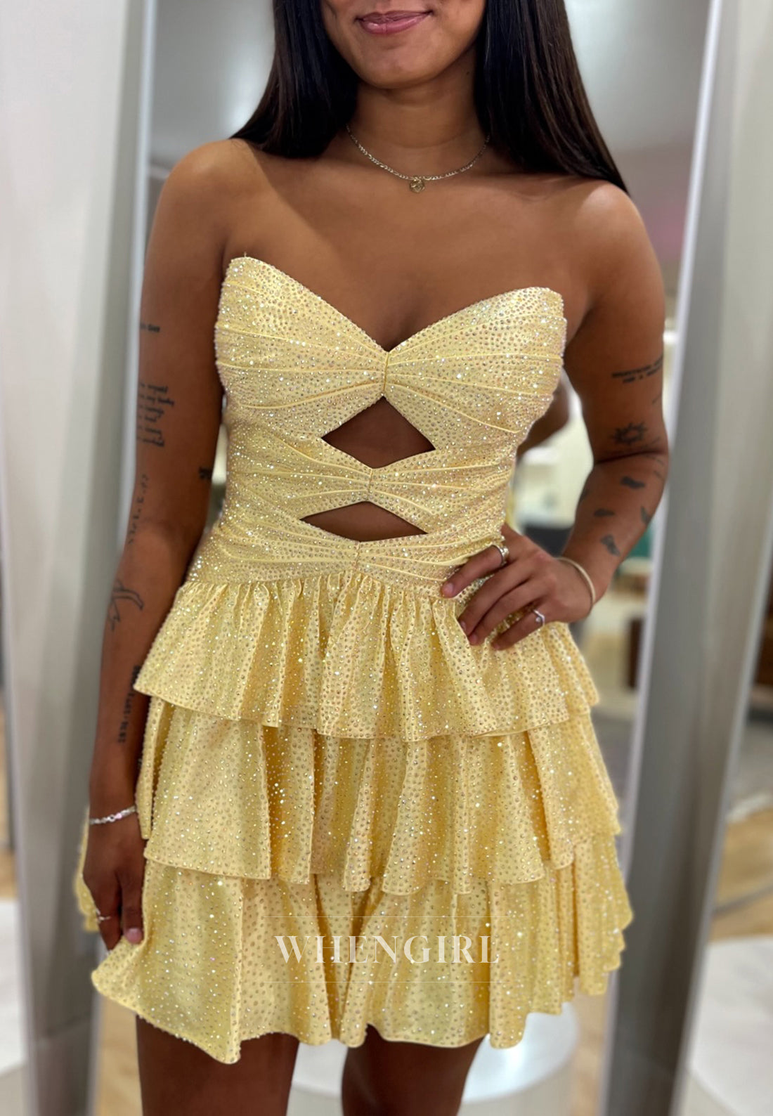 Sweetheart Cut Out Sleeveless Strapless Beaded A-Line Homecoming Dress