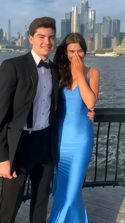 Simple purple Prom Dress Satin Mermaid Evening Dress Open Back