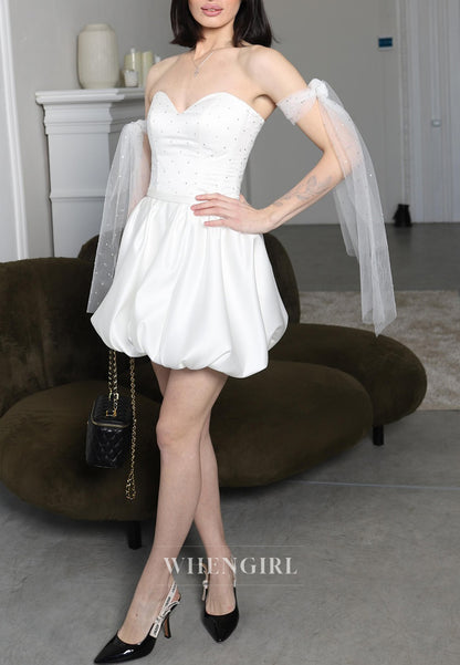 Tube Top White Lace Up A-Line Short Beaded Homecoming Dress
