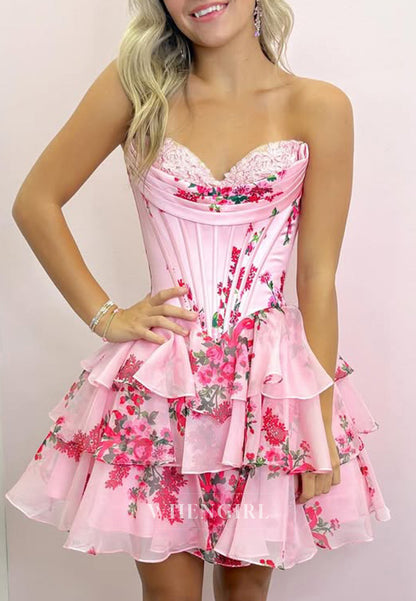 Sweetheart Sleeveless Floral A-Line Back Zipper Homecoming Dress