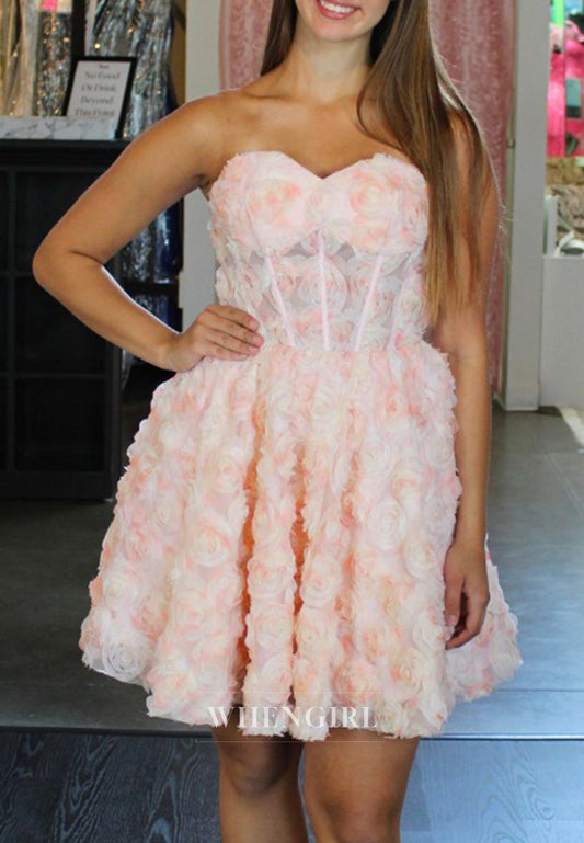 Pink Sweetheart Sleeveless Floral Back Zipper Short A-Line Homecoming Dress