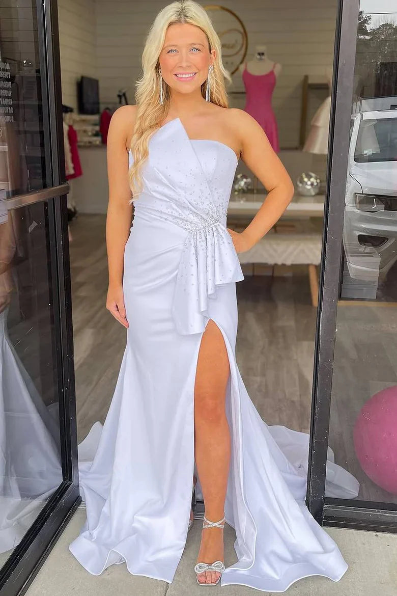 Strapless Formal Dress for Sale Trumpet Beads Pleated Side Slit