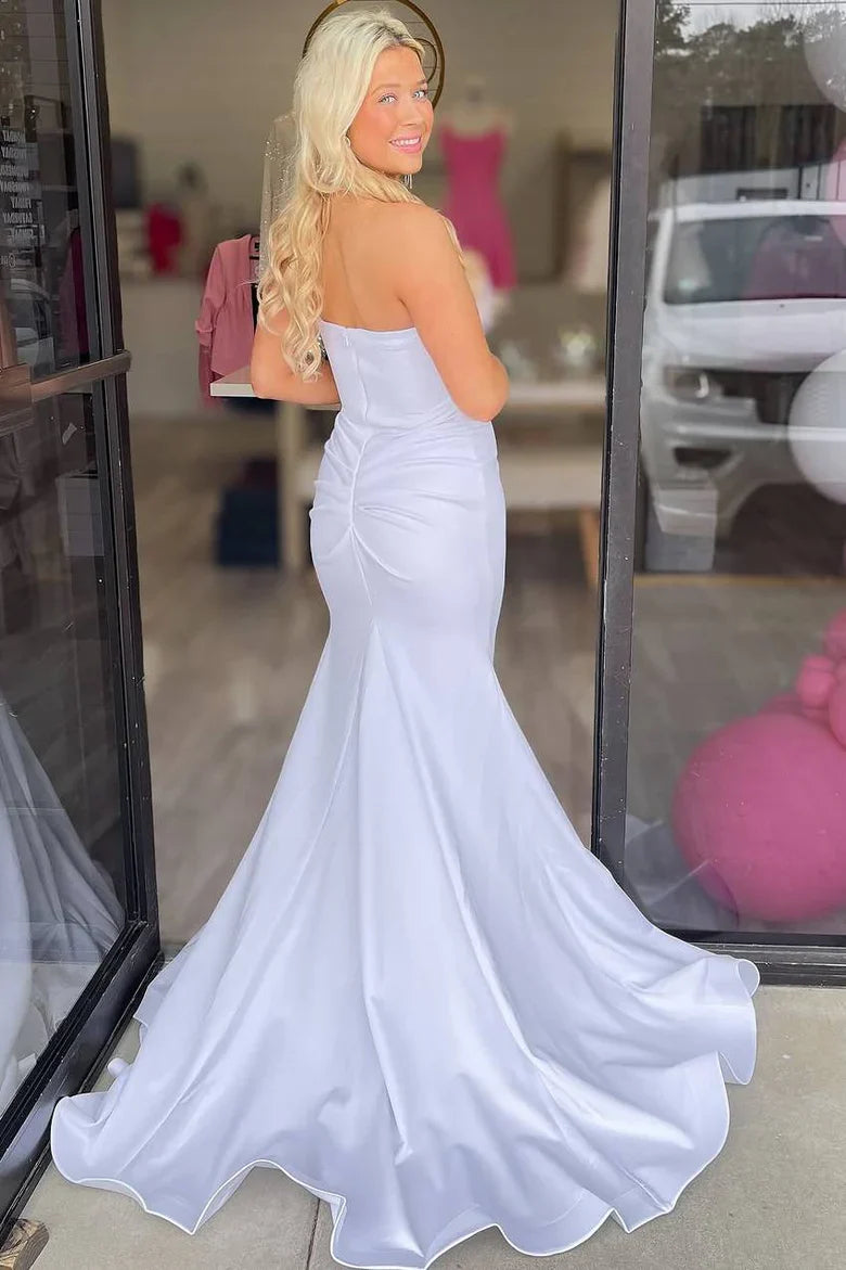 Strapless Formal Dress for Sale Trumpet Beads Pleated Side Slit