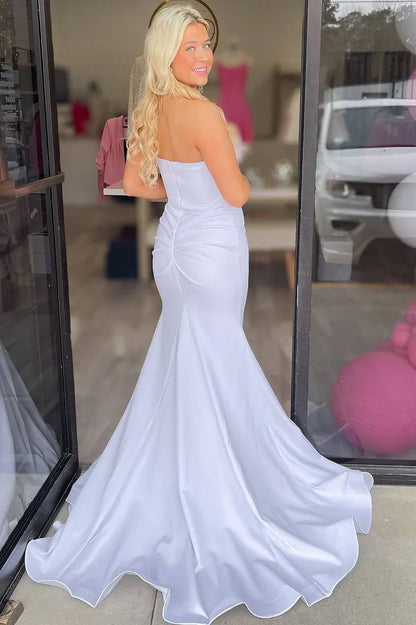 Strapless Formal Dress for Sale Trumpet Beads Pleated Side Slit