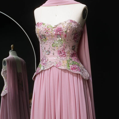 A-Line Off Shoulder Floral Formal Long Dress