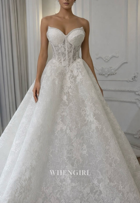 A-Line Sweetheart Beaded Lace Wedding Dress