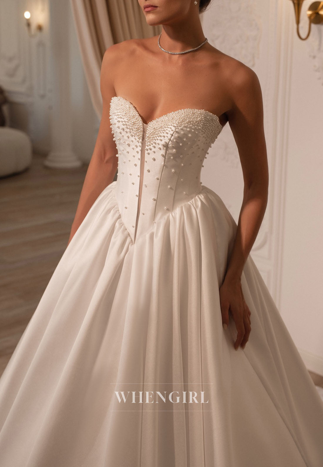 Ball Gown Sweetheart Pearls Beading Sleeveless Wedding Dress