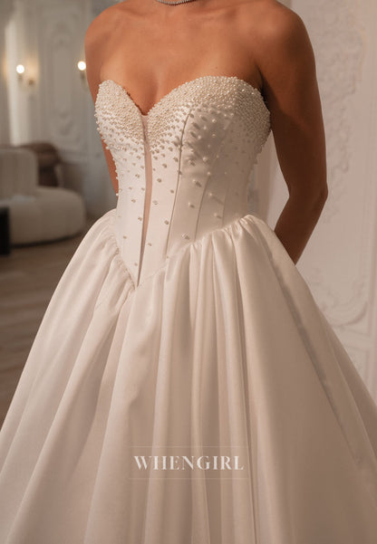 Ball Gown Sweetheart Pearls Beading Sleeveless Wedding Dress