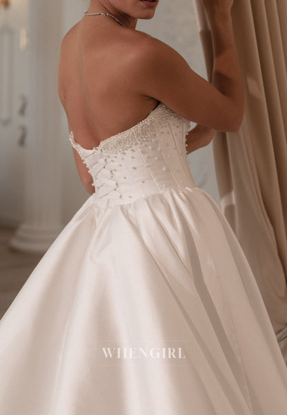 Ball Gown Sweetheart Pearls Beading Sleeveless Wedding Dress