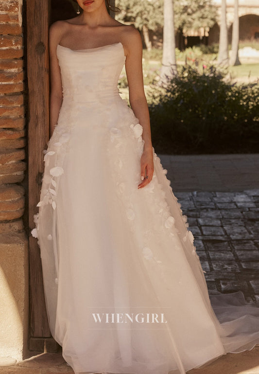 Strapless A-Line Back Zipper Appliqued Sleeveless Wedding Dress