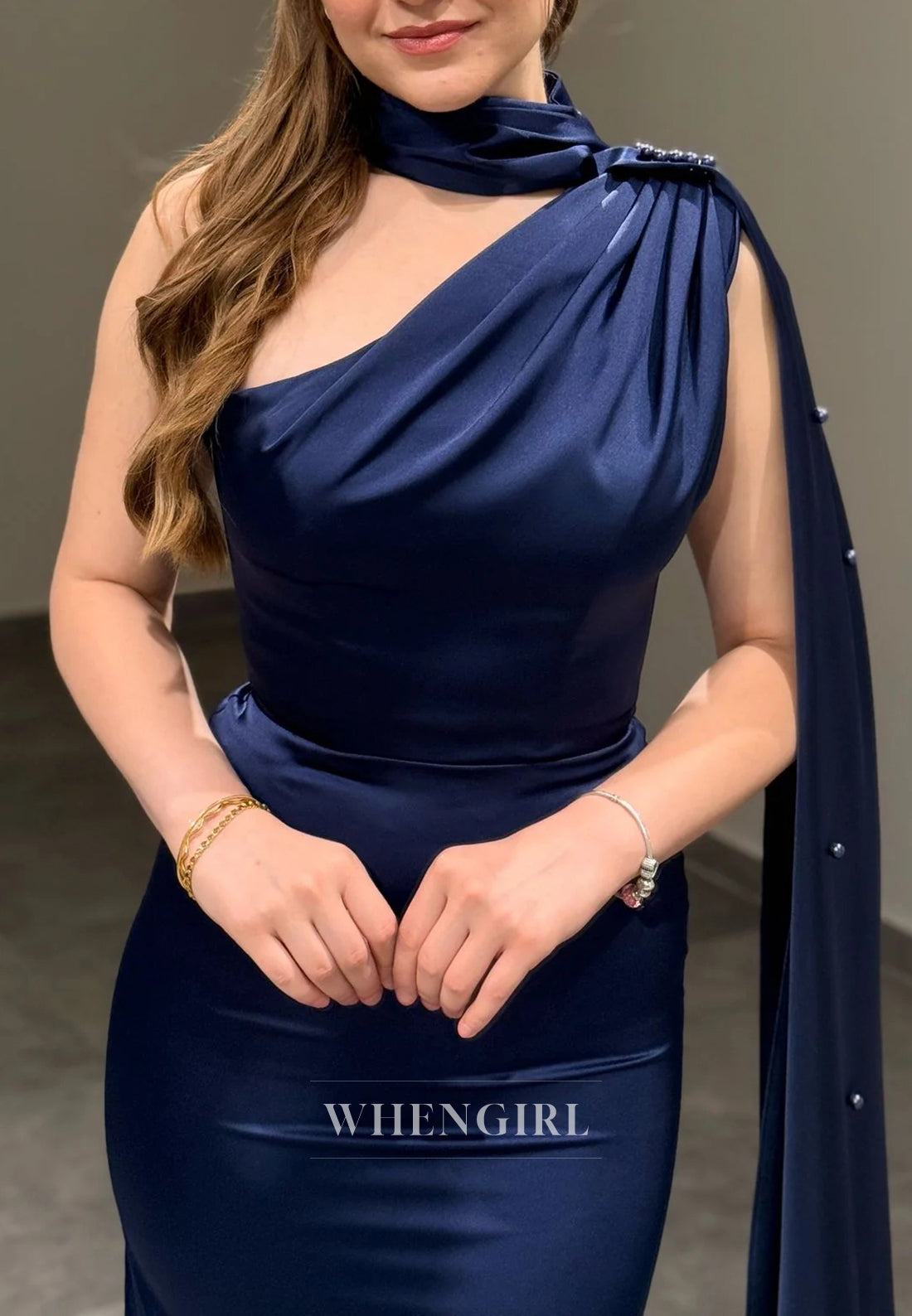 Sheath One Shoulder Sleeveless Lace Up Long Evening Formal Dress