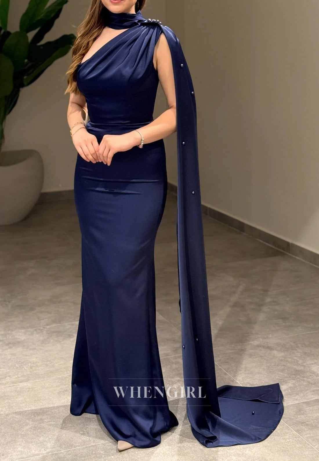 Sheath One Shoulder Sleeveless Lace Up Long Evening Formal Dress