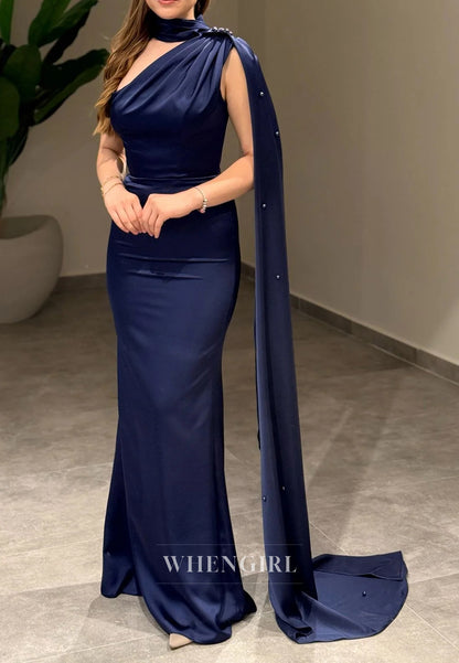 Sheath One Shoulder Sleeveless Lace Up Long Evening Formal Dress