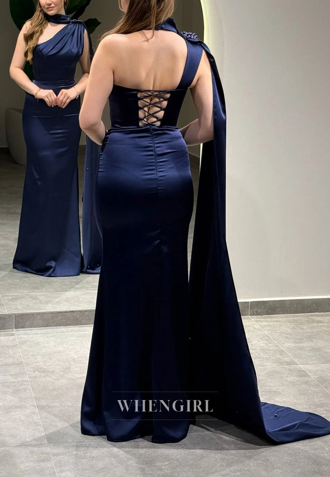 Sheath One Shoulder Sleeveless Lace Up Long Evening Formal Dress