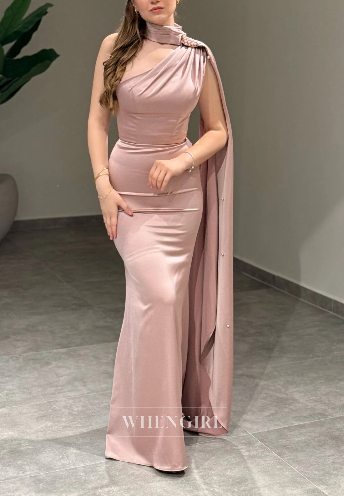 Sheath One Shoulder Sleeveless Lace Up Long Evening Formal Dress