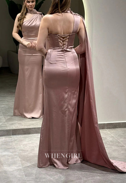 Sheath One Shoulder Sleeveless Lace Up Long Evening Formal Dress