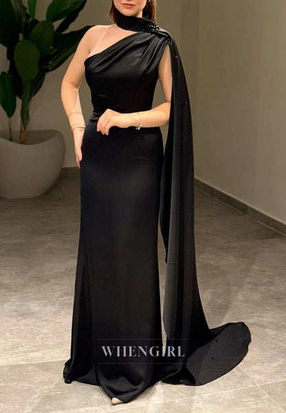 Sheath One Shoulder Sleeveless Lace Up Long Evening Formal Dress