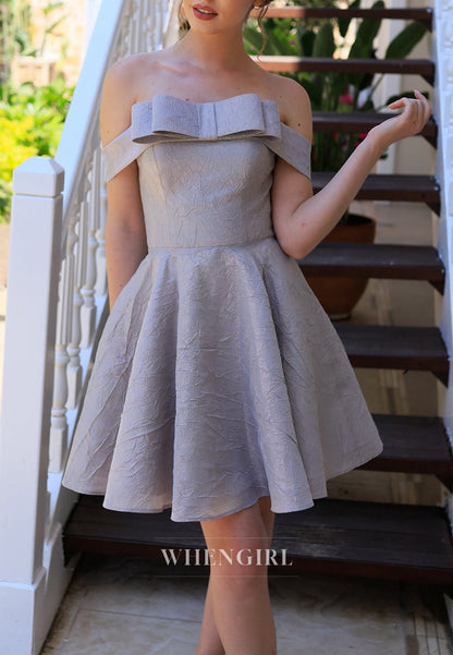 Dolphin Grey Sleeveless Off Shoulder Bowknot A-Line Homecoming Dress