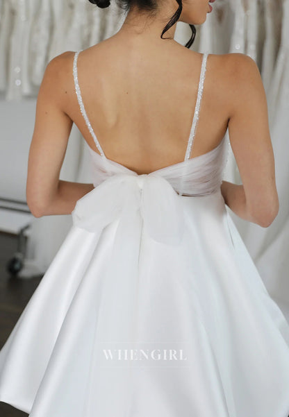 Beaded Sweetheart Straps Sleeveless A-Line Bubble Hem Short Wedding Dress