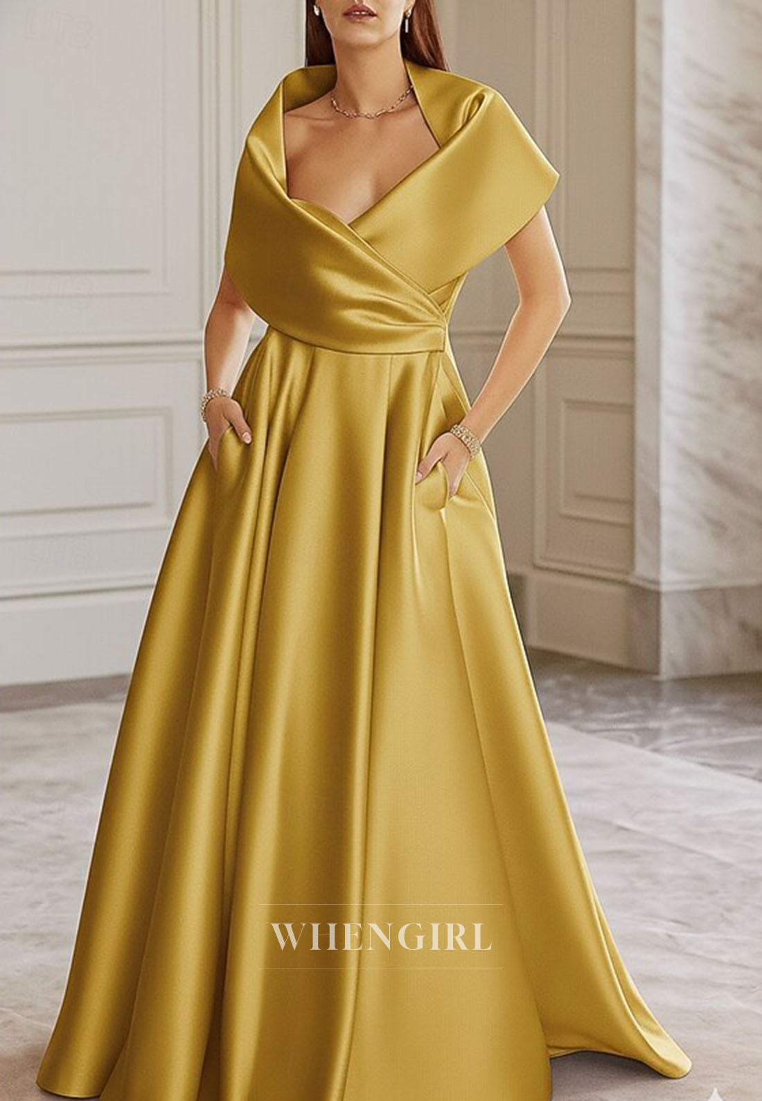 A-Line Special Neck Back Zipper Satin Mother of the Bride Dress Evening Dress