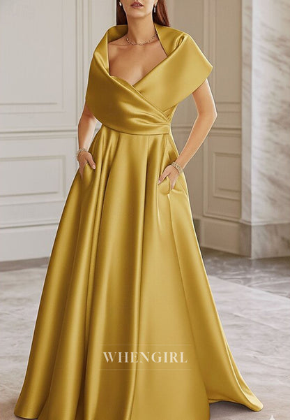 A-Line Special Neck Back Zipper Satin Mother of the Bride Dress Evening Dress