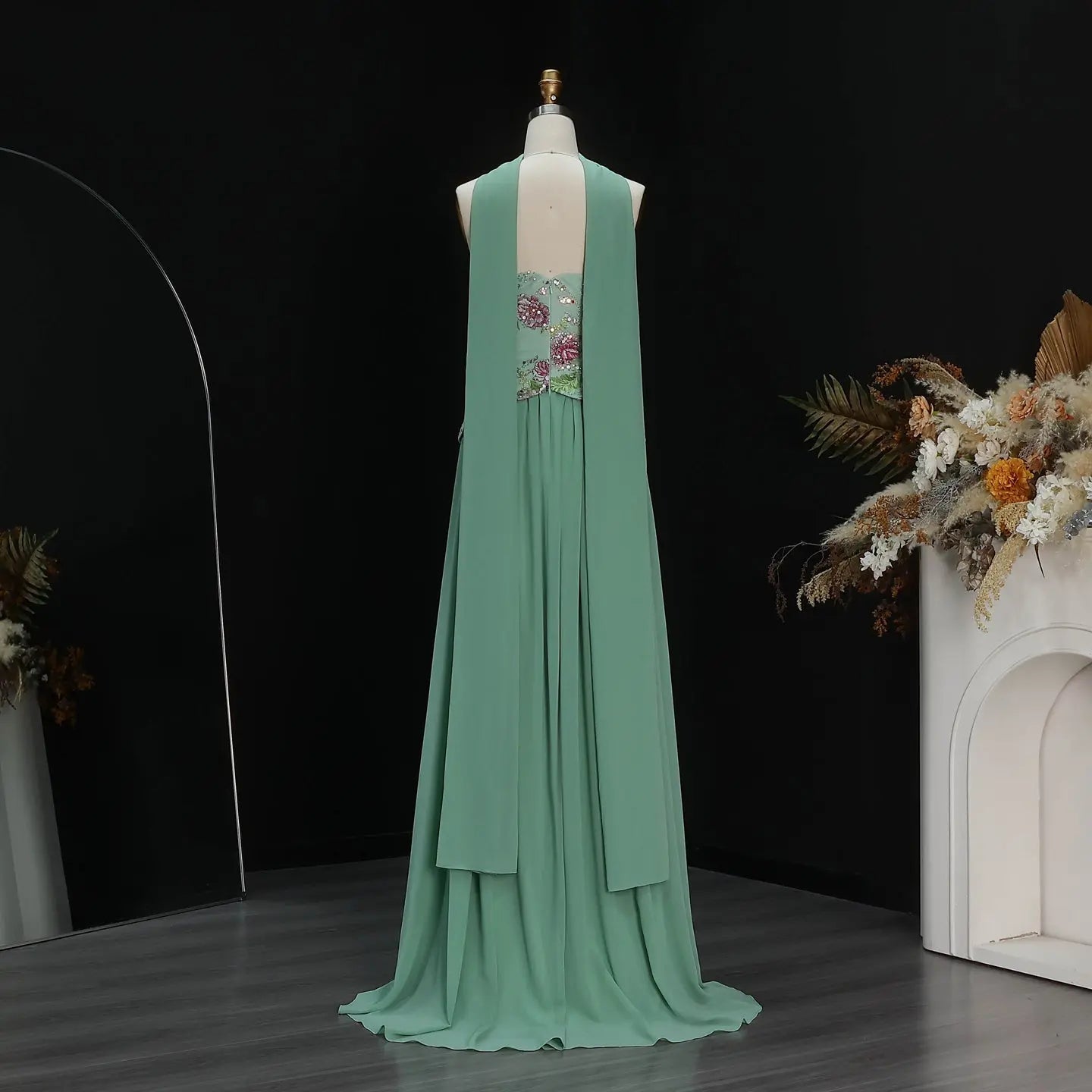 A-Line Off Shoulder Floral Formal Long Dress