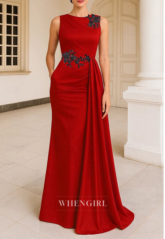 Mermaid Bateau Neck Sleeveless Beaded Mother of the Bride Dress