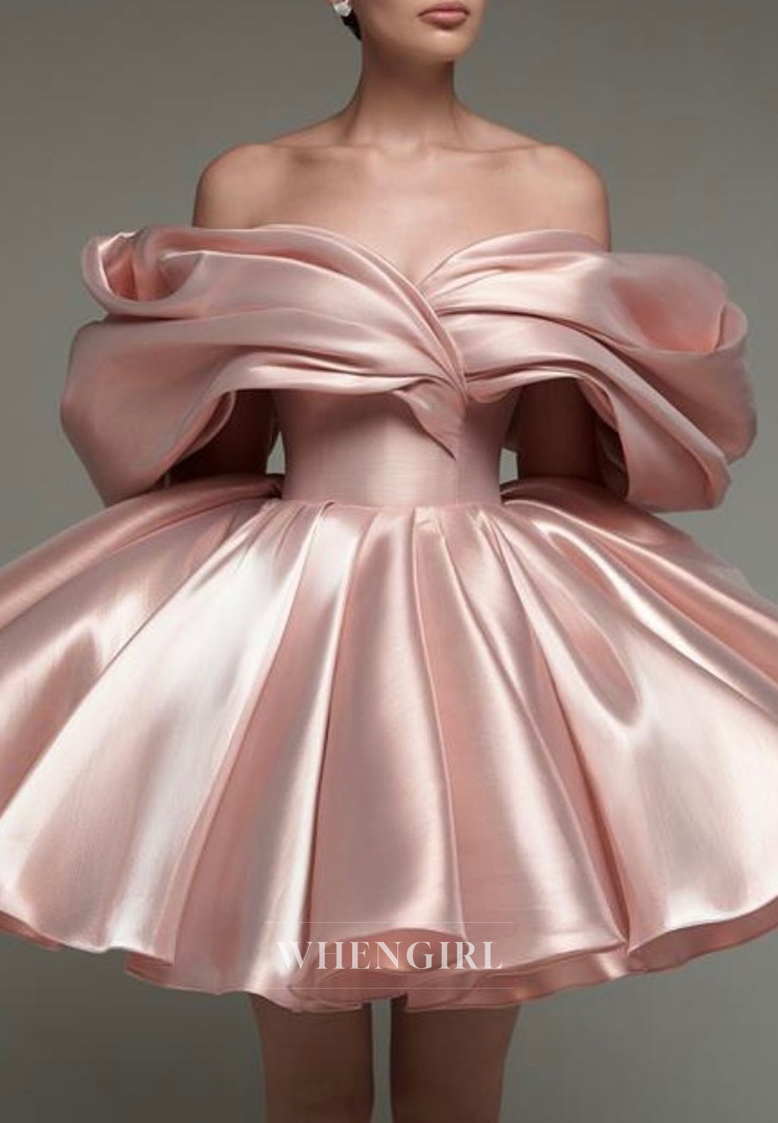 Pearl Pink Off Shoulder A-Line Tie Back Satin Homecoming Dress