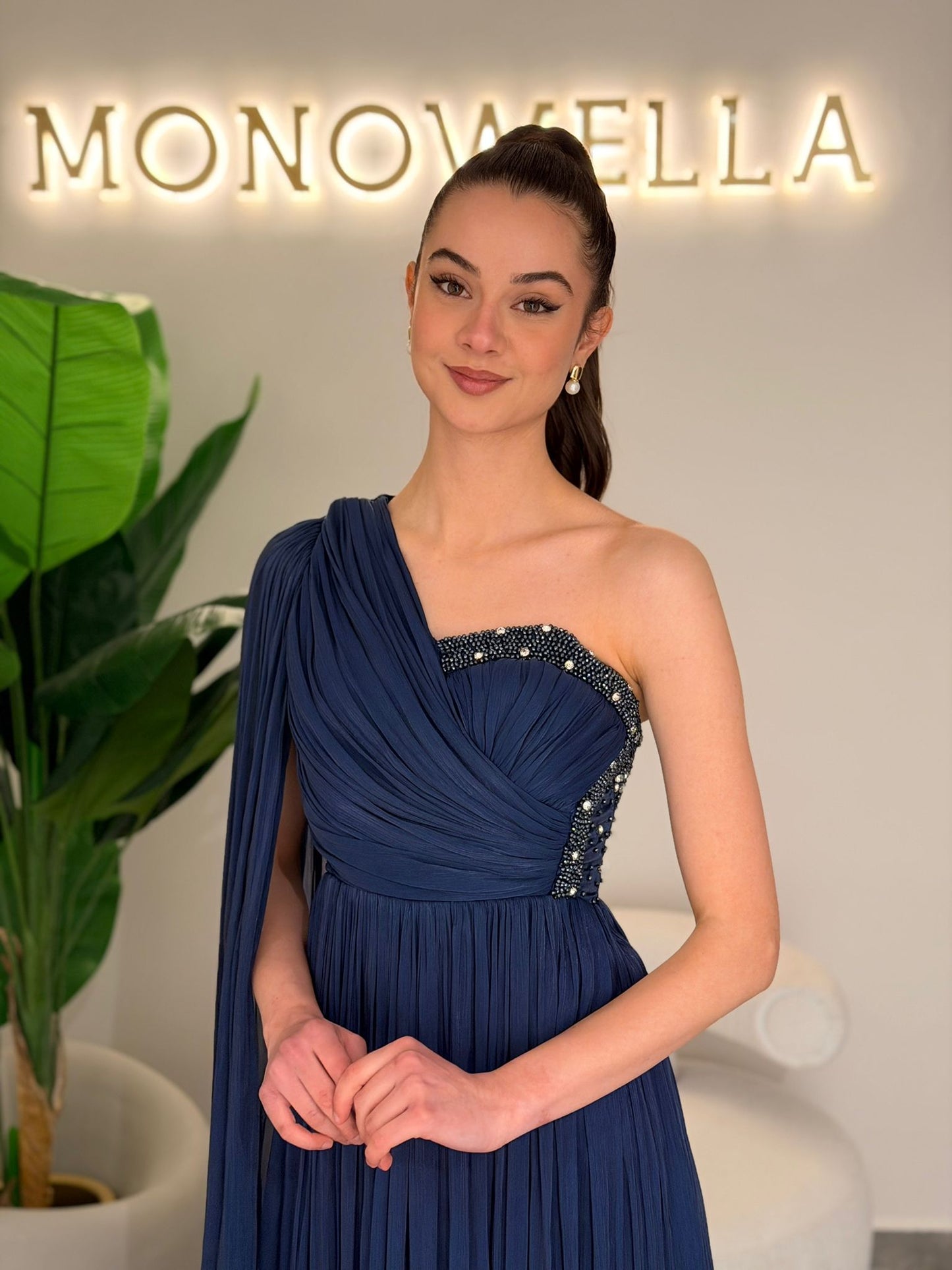 Column One Shoulder Ruched Formal Evening Dress
